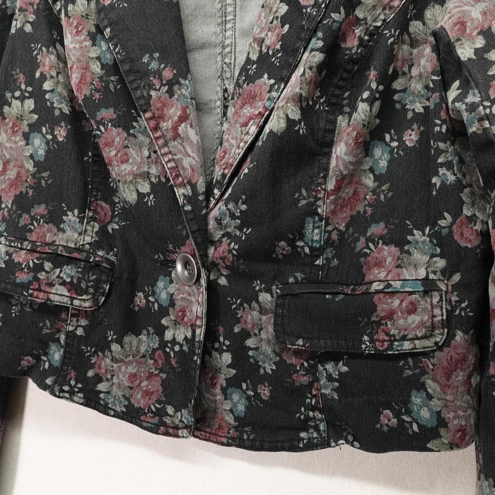 Free People Blazer Womens 12 Black Floral Cropped Boho Feminine Cottage - Picture 3 of 8